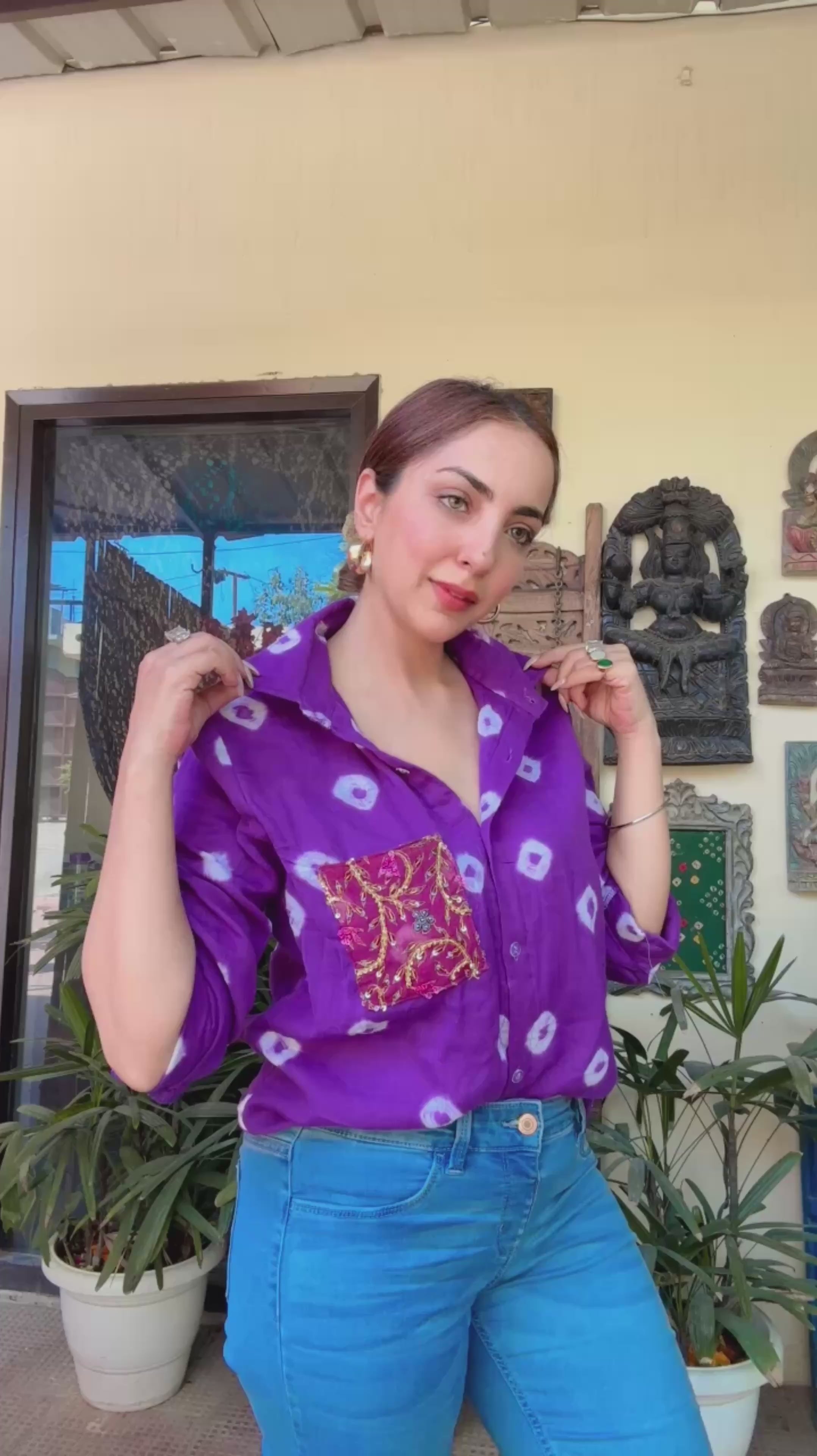 Cotton Bandhini Embellished Shirt