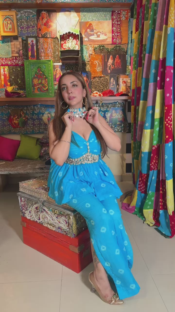 Aqua Shell Embellished Bandhani Co-ord Set