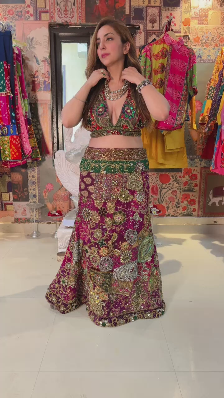 Embroidered A-Line Skirt with  embroidered Blouse