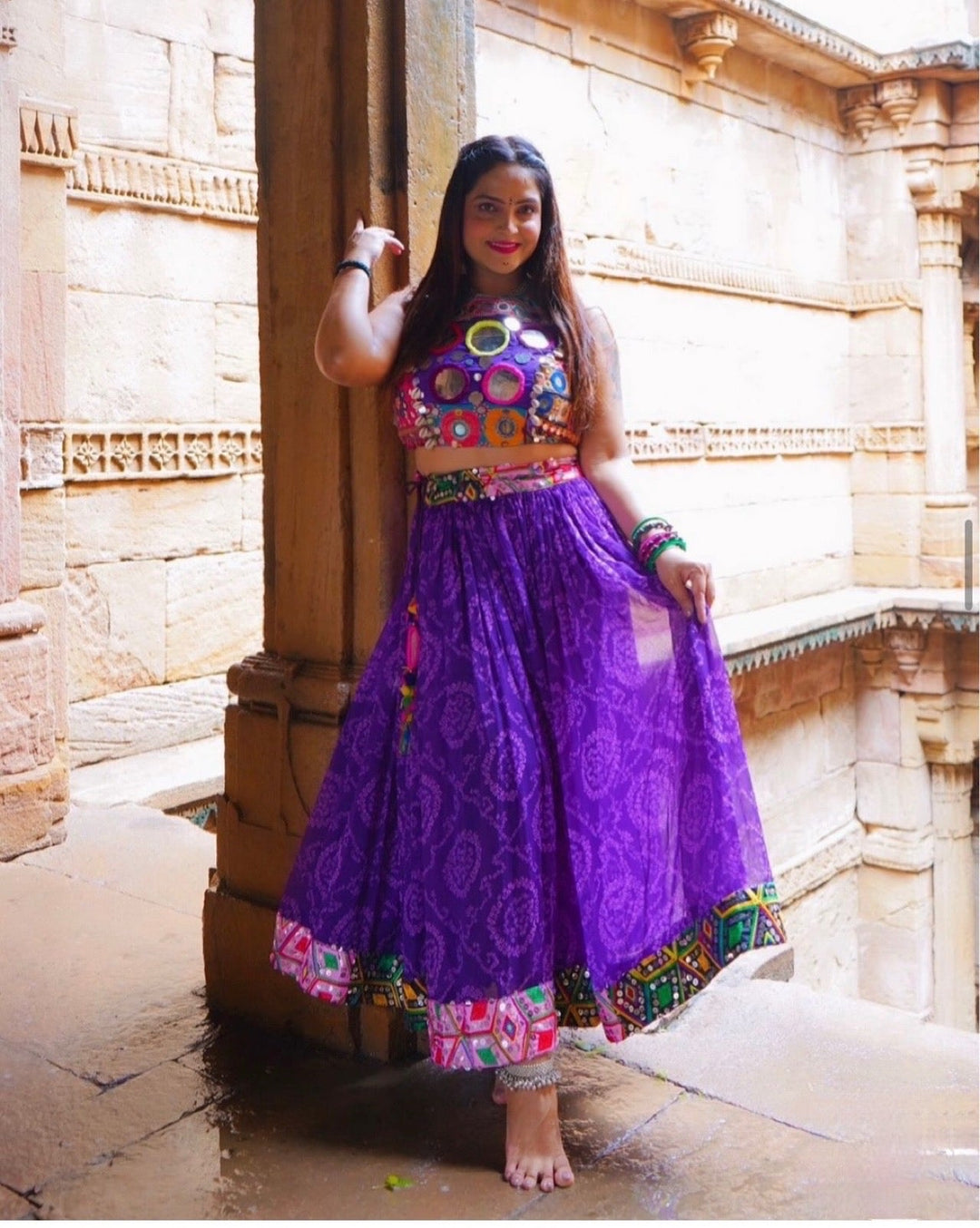 Purple bandhani lehenga & blouse - banjaratrailPurple bandhani lehenga & blouse13081356