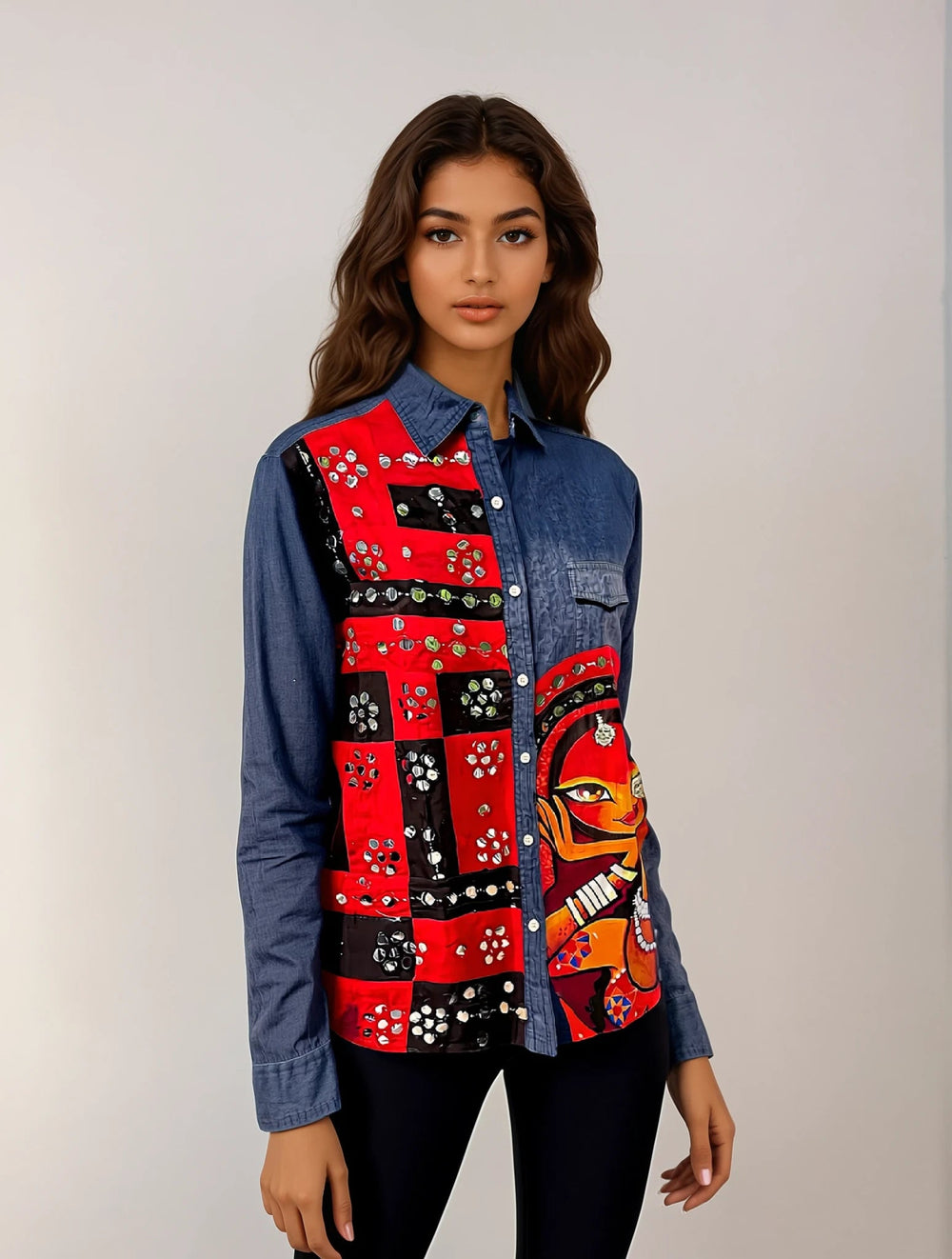 ‘Razia’ - Embellished Denim Shirt - banjaratrail‘Razia’ - Embellished Denim Shirt59380434
