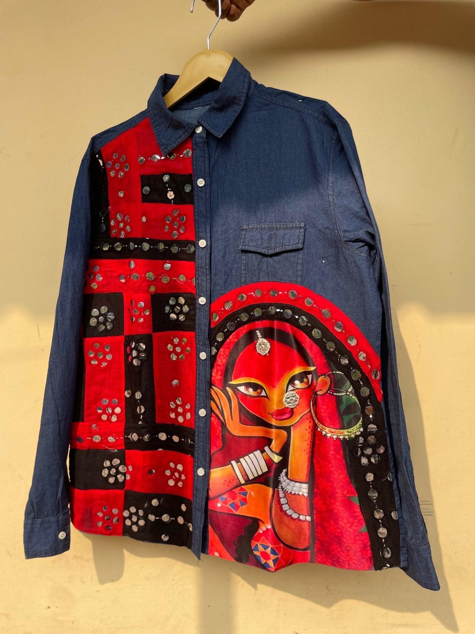 Razia'- Embellished Denim Shirt - banjaratrail