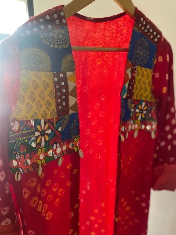 Red Bandhani Embellished Shrug - banjaratrailRed Bandhani Embellished Shrug58391414