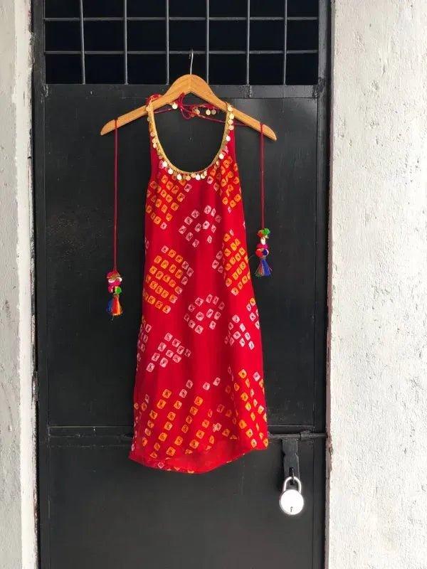 Red Bandhani Halter Kurta - banjaratrail