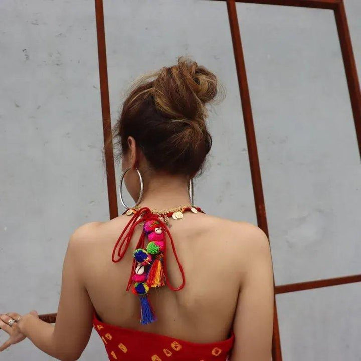 Red Bandhani Halter Kurta - banjaratrail
