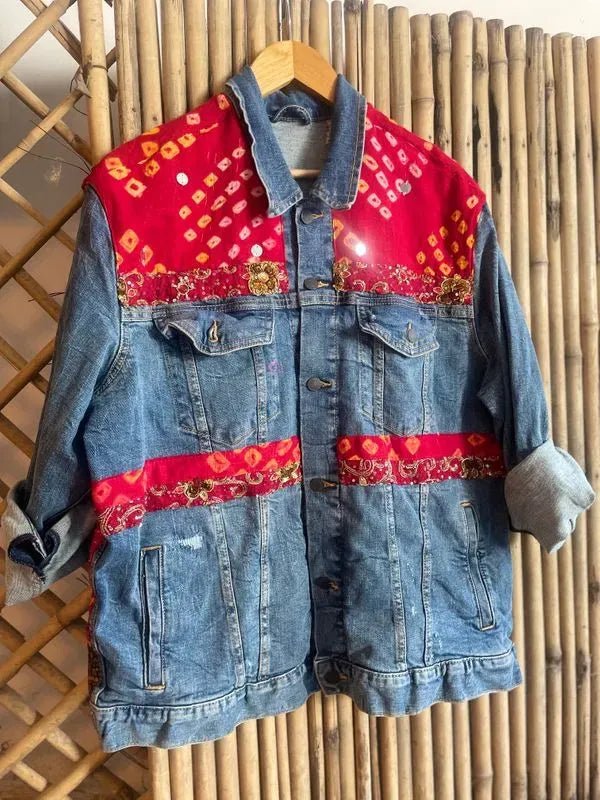 Red multifabric patchwork jacket - banjaratrailRed multifabric patchwork jacket39961822