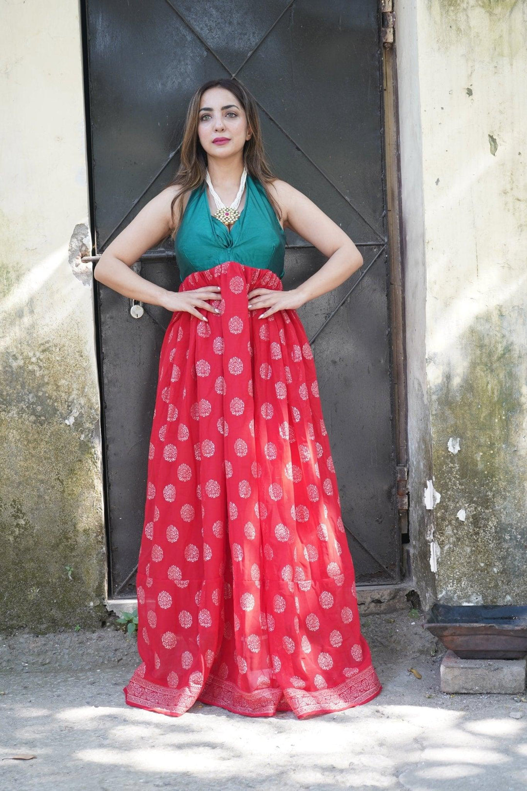 ‘Ruhani’-Brocade silk foil print Maxi - banjaratrail