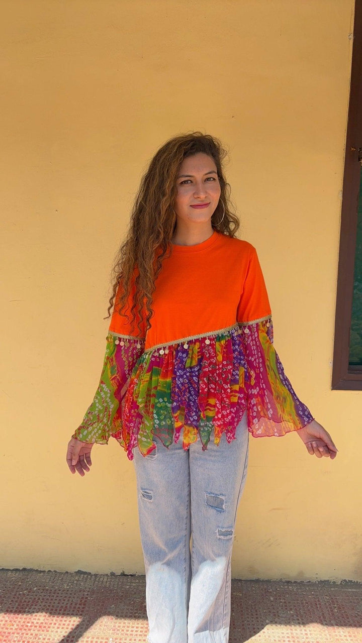 Saffron bandhini flare tee - banjaratrail