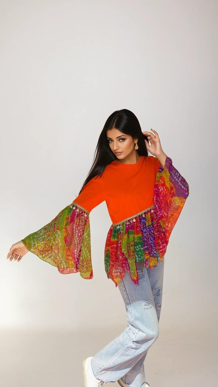 Saffron bandhini flare tee - banjaratrail