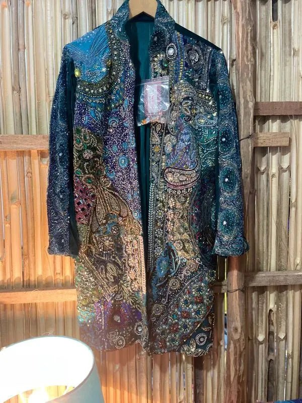 Shades of blue embellished long jacket - banjaratrailShades of blue embellished long jacket04909262