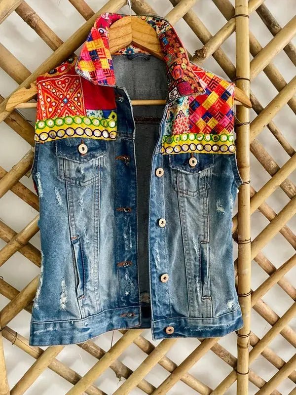 Sleeveless distressed pom pom jacket - banjaratrailSleeveless distressed pom pom jacket41157420