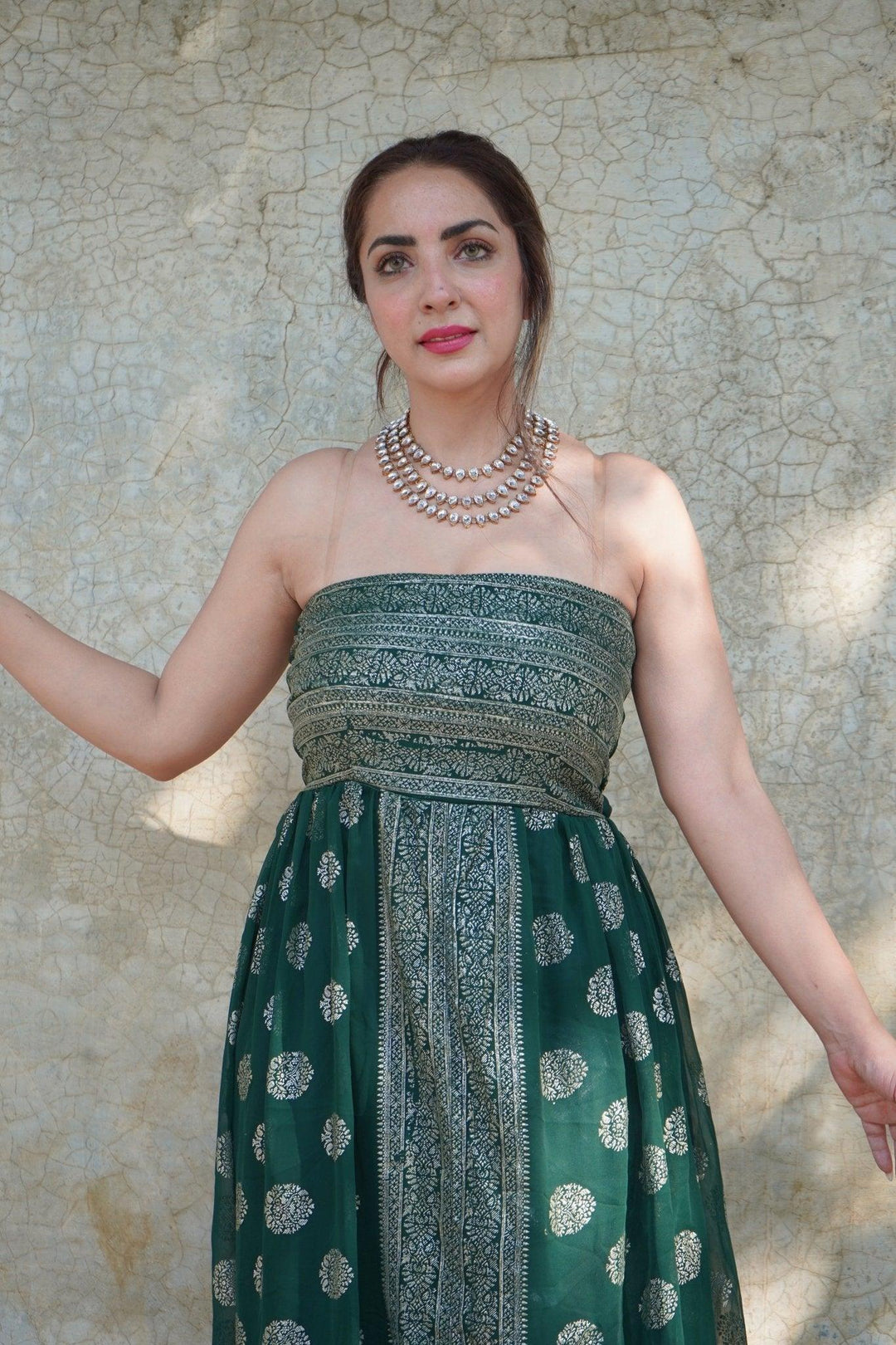 ‘Tara’- Banarasi Foil Print Maxi - banjaratrail