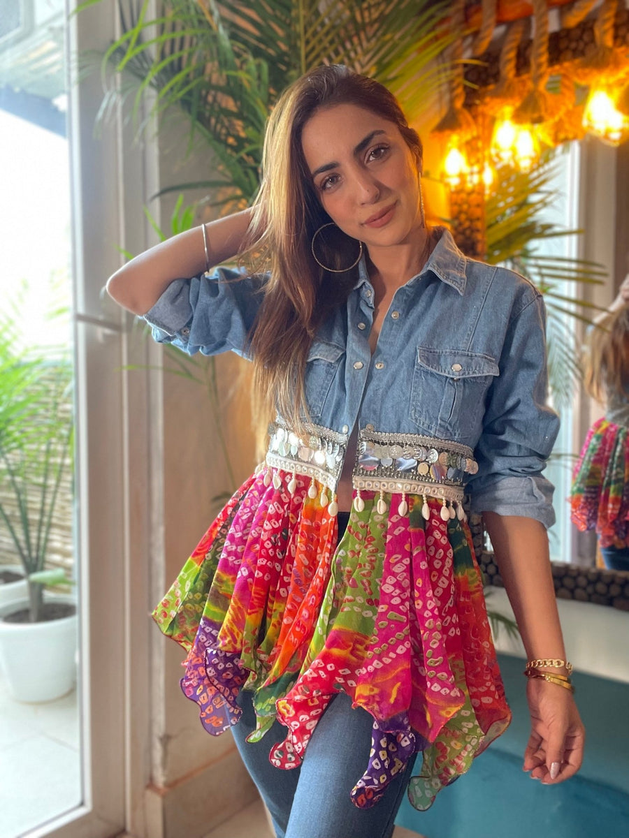 Umbrella Bandhini Denim Shirt - banjaratrailUmbrella Bandhini Denim Shirt69444041