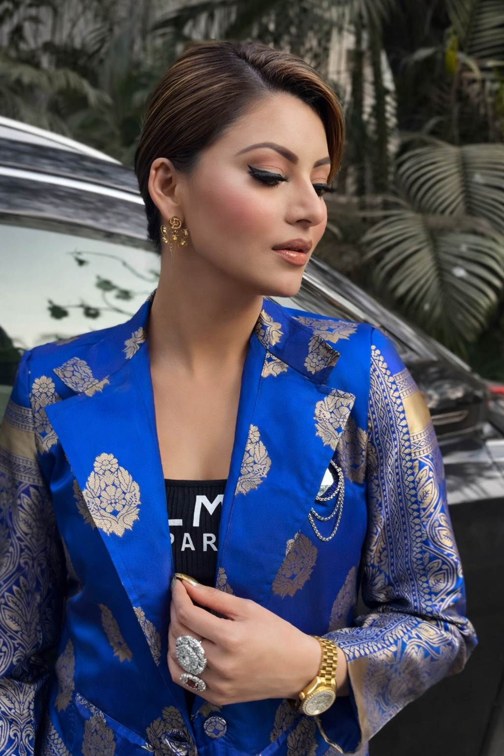 Urvashi Rautela In Our Blue Brocade Silk Co-Ord Set