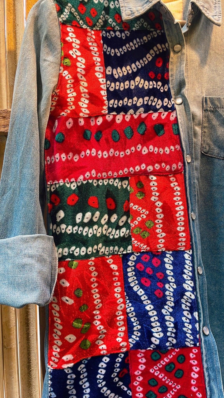 Velvet bandhini patchwork shirt - banjaratrail