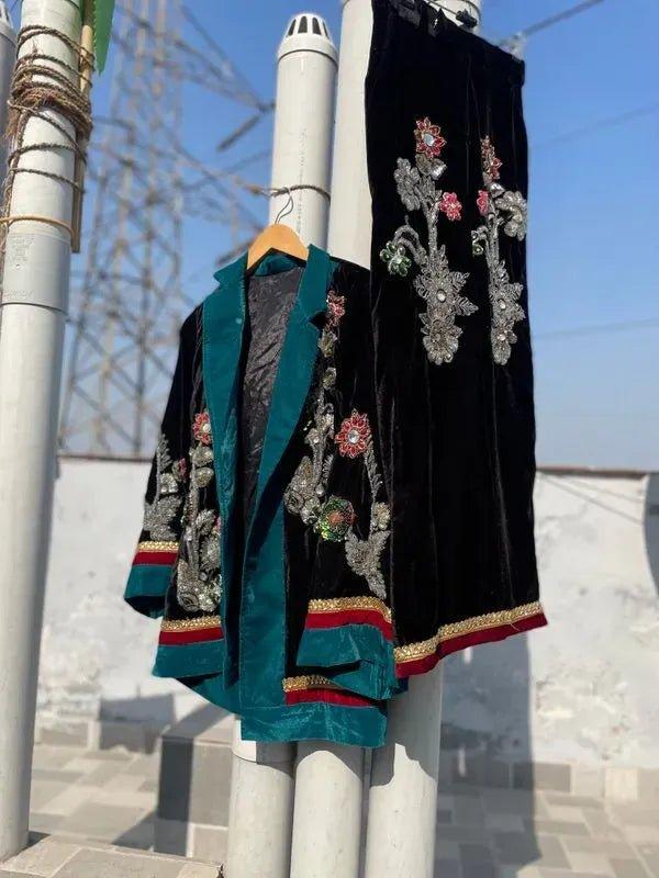 Velvet embellished kimono and pants - banjaratrail