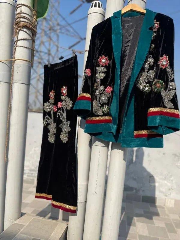 Velvet embellished kimono and pants - banjaratrail