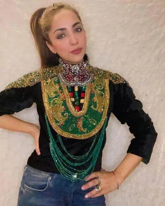 Velvet embellished top with chains - banjaratrail
