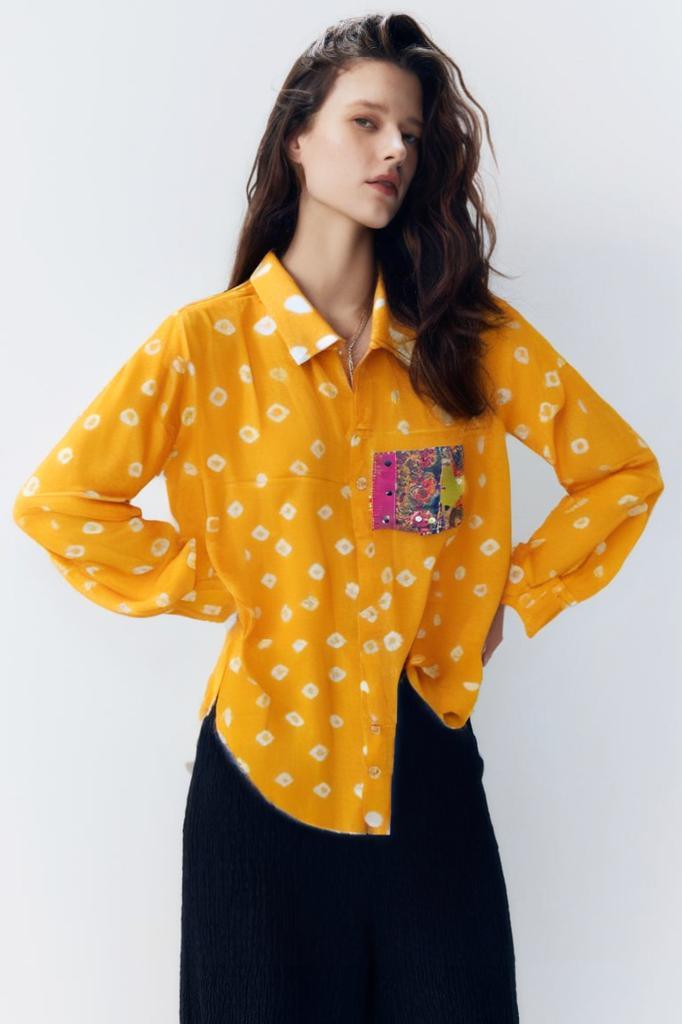 Women's bandhini shirt - Yellow - banjaratrail