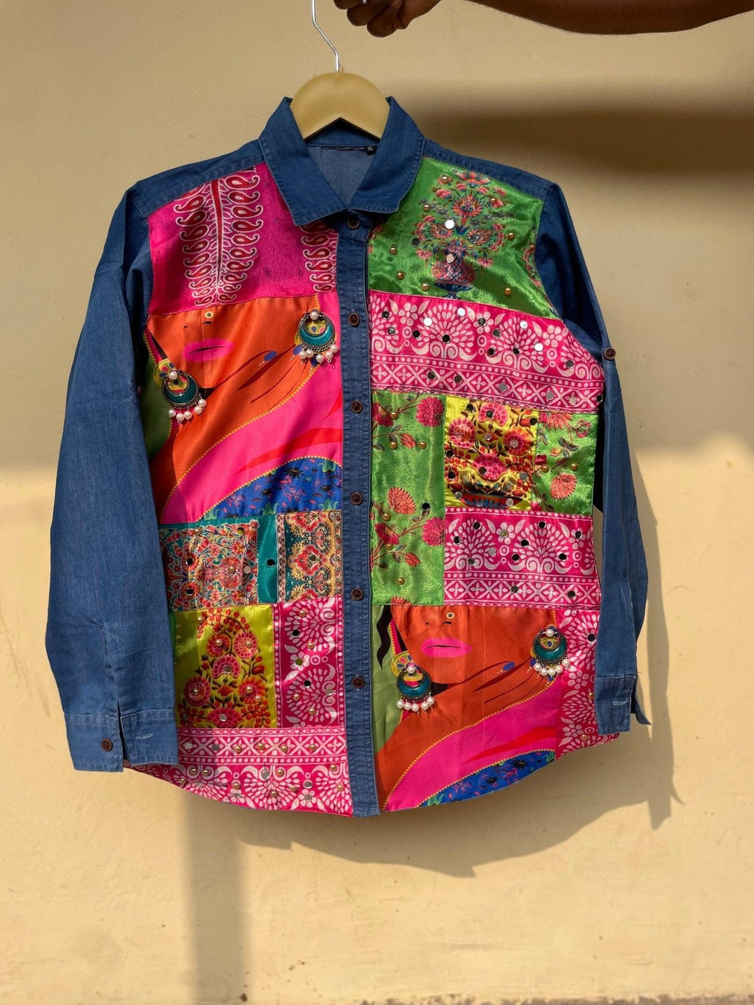‘Zeenat’- Embellished Denim Shirt - banjaratrail