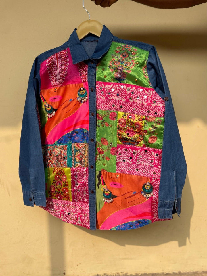 ‘Zeenat’- Embellished Denim Shirt - banjaratrail